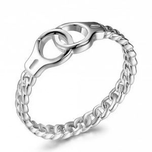 HANDCUFF RING Silver Punk Statement Simple Gothic